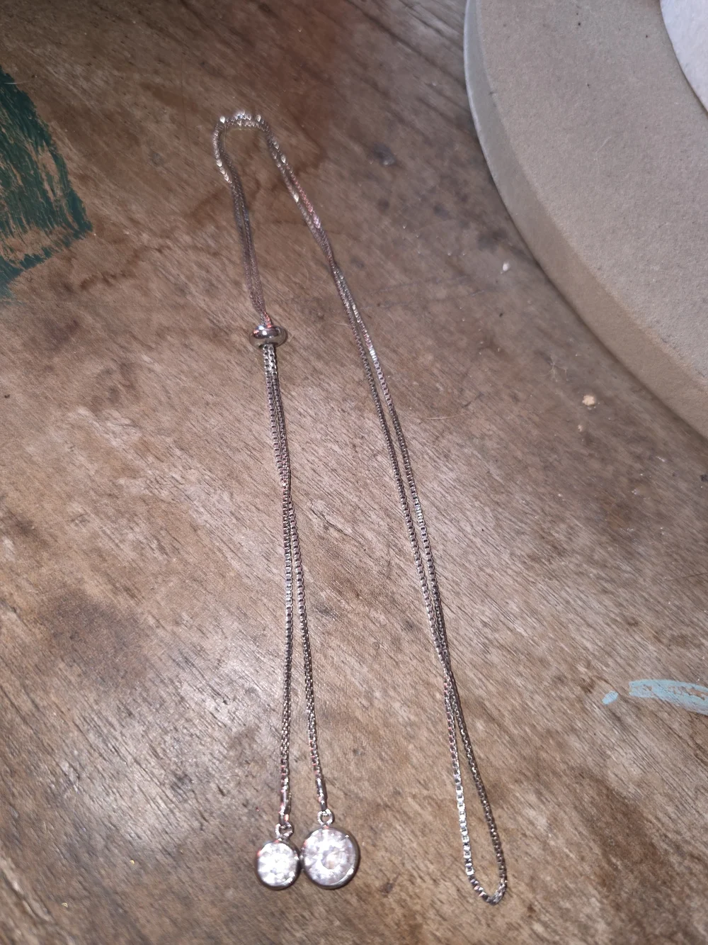 Source Unknown Silver-Tone Adjustable Necklace with Clear Crystal Drops